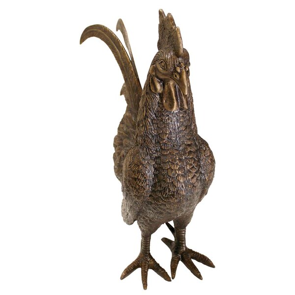 Barnyard Rooster Solid Cast Bronze Garden Statue